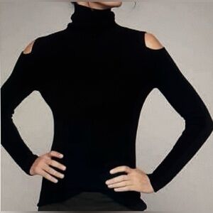ATHLETA Cotton Cashmere Blend Cold Shoulder Turtleneck Sweater XS Black